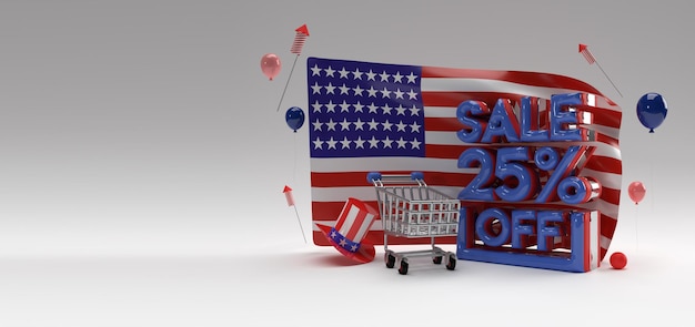 3d Render Flaga Usa 4 Lipca Usa Dzień Niepodległości Koncepcja 25 Sprzedaż Off Rabat Banner