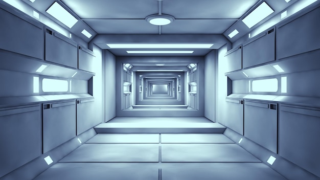3D render Futurystyczny wewnętrzny korytarz science fiction