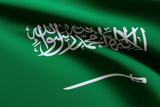 3D render ilustracja flagi Arabii Saudyjskiej. Realistyczna flaga Japonii macha na wietrze.