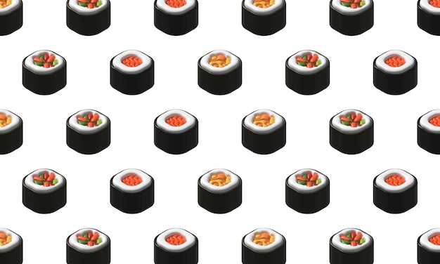 3d Render Ilustracja Rolka Wzór Sushi Ilustracja 3d Japoński Sushi Obiekt