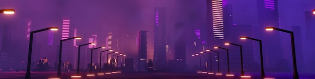 3d render koncepcji nocnego krajobrazu miasta Cyber punk Światło świecące na ciemnej scenie Życie nocne Sieć technologiczna dla 5g Poza generacją i futurystyczną sceną SciFi Stolica i scena budynku