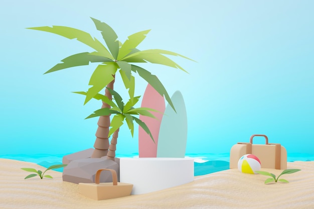 3d Render Letnia Wyprzedaż Stojak Na Podium Do Pokazania Produktu Scena Wakacji Na Plaży Latem Do Makiety