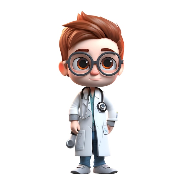 3D Render Little Boy Doctor ze stetoskopem i okularami