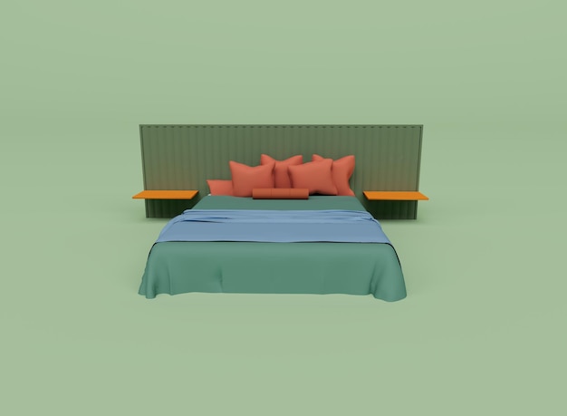 3d Render łóżka Z Poduszką Na Tle Pastelowego Tła Minimalna Scena 3d W Tle