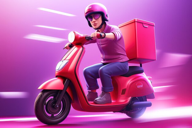 3D Render Man Riding Scooter Motorcycle Online Delivery Concept Created Generative Ai