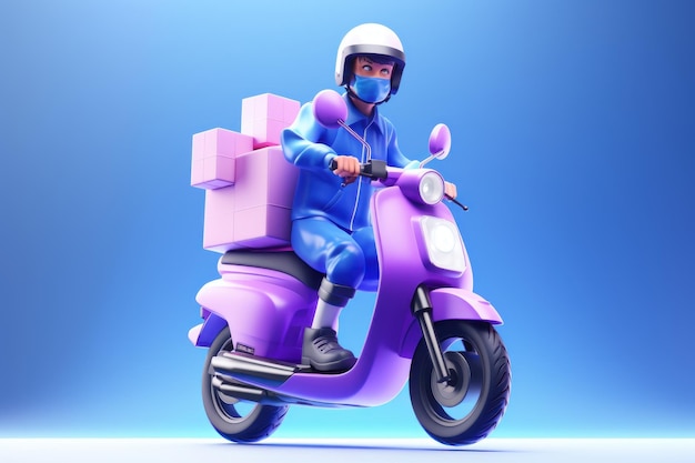 3D Render Man Riding Scooter Motorcycle Online Delivery Concept Created Generative Ai