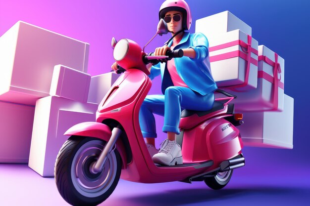 3D Render Man Riding Scooter Motorcycle Online Delivery Concept Created Generative Ai