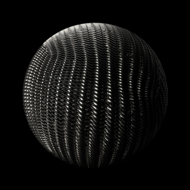 Zdjęcie 3d render metalowe tło. powierzchnia przemieszczenia. z kształtu kuli wyciągnięto losowe wzory.