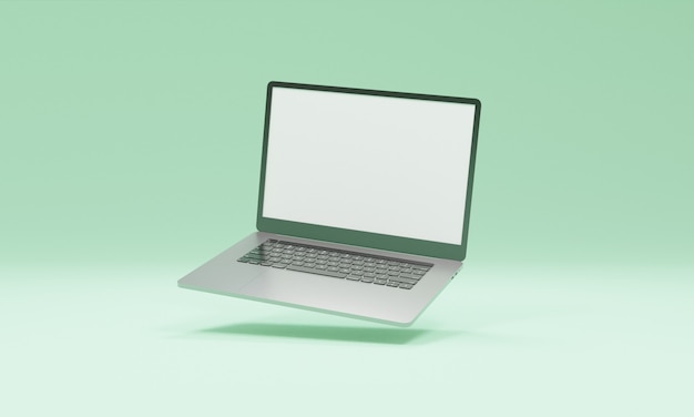 3d render minimalna makieta laptopa zielone tło