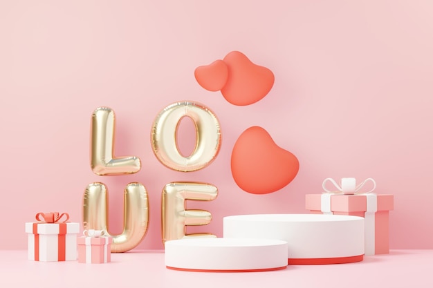 3d render minimalna słodka scena z wyświetlaczem podium do makiety i prezentacji marki produktu Różowy stojak na motyw walentynkowy Śliczne urocze tło serca Styl projektowania dni miłości