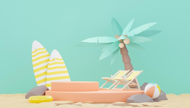 3d render minimalne tło podium dla produktów pokazowych i sprzedażowych Witam koncepcja projektu sceny letniej Streszczenie Pusty cokół do prezentacji i reklamy Wakacje na plaży latem