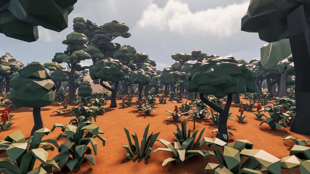 3D Render niskie wielokątne tło z naturalnym krajobrazem czerwonej pustynnej scenerii