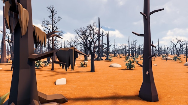 3D Render niskie wielokątne tło z naturalnym krajobrazem pustynnej scenerii
