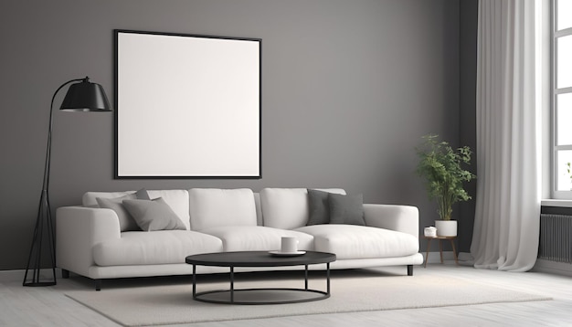 3d render nowoczesnego wnętrza pokoju z pustą ramką zdjęć