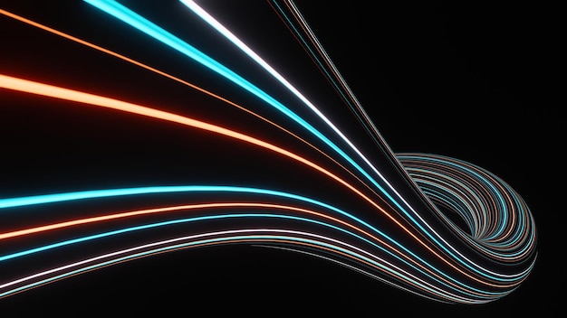 3d render oświetlonego neonu i światła świecącego na ciemnej scenie Prędkość światła poruszające się linie Streszczenie proste Kolorowe oświetlenie neonowe tło
