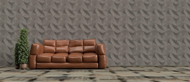 3d render piana sofa 3d panel i wnętrze roślin