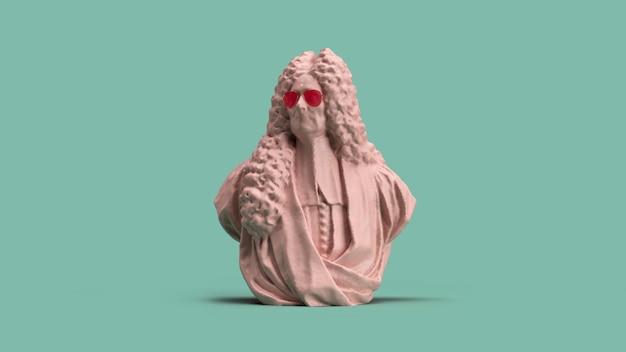 Zdjęcie 3d render popiersie męskiego sędziego z długimi kręconymi włosami