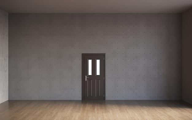 3d render pustego pokoju z zamkniętymi drzwiami i pustymi ścianami wewnętrznymi z kopią przestrzeni cg render