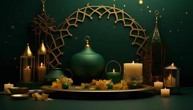 3d render ramadan kareem tło z meczetem i Eid Mubarak tło z złotym meczetem