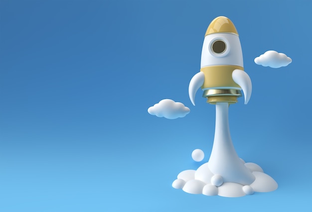 3D Render Rocket uruchamia statek kosmiczny Projekt ilustracji 3D.