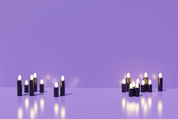 3d render sceny czarnych świec na fioletowym tle