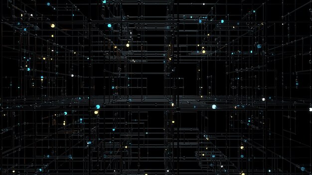 3d render siatki z jasną kulą na krawędziach. Złożona struktura technologii. Koncepcja przetwarzania danych.