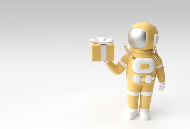 3d Render Spaceman Astronauta Dłoń Trzymająca Giftbox 3d Ilustracji Design.