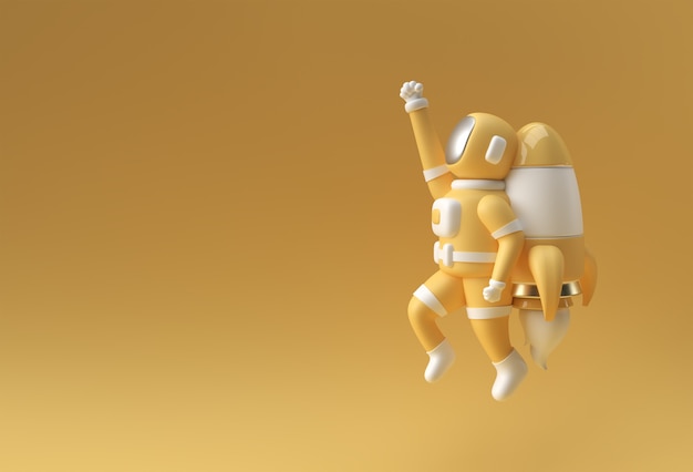 3d Render Spaceman Astronauta lecący z rakietą 3d ilustracja projektu.