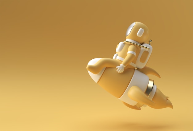 3d Render Spaceman Astronauta lecący z rakietą 3d ilustracja projektu.