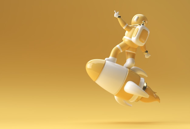 3d Render Spaceman Astronauta lecący z rakietą 3d ilustracja projektu.