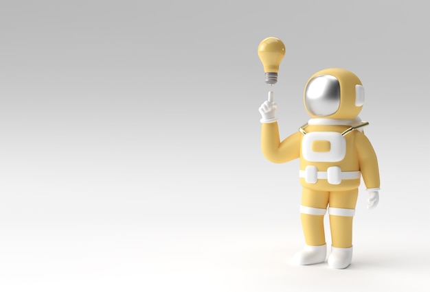 3d Render Spaceman Astronauta Ręka Wskazujący Palec Pomysł Żarówka Gest Ilustracja 3D Design.