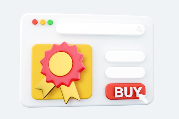 3D render strony internetowej ilustracja czerwonej ikony rozety na niebieskim tle 3D render strony internetowej ikona wstążki nagrody