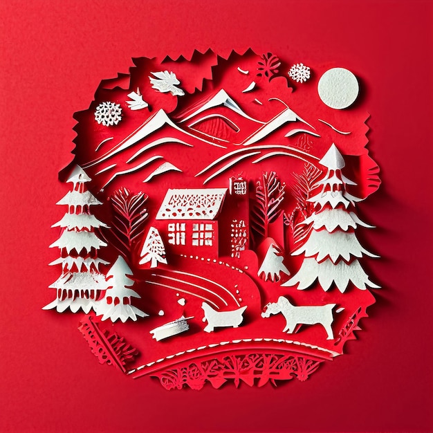 3d render świątecznej kartki z motywem białych warstw na czerwonym tle