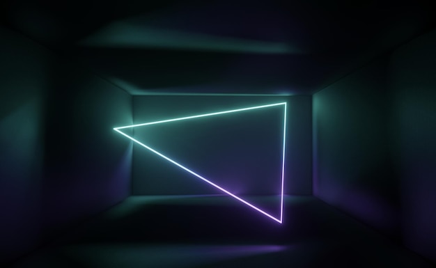 3d render światła neonowego RGB na tle ciemności. Abstrakcyjne linie laserowe pokazują w nocy. Scena wiązki promieniowania ultrafioletowego do makiety i banera internetowego.