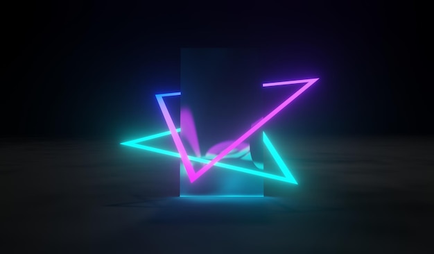 3d render światła neonowego RGB na tle ciemności Abstrakcyjne linie laserowe pokazują w nocy Scena wiązki widma ultrafioletowego dla makiety i banera internetowego