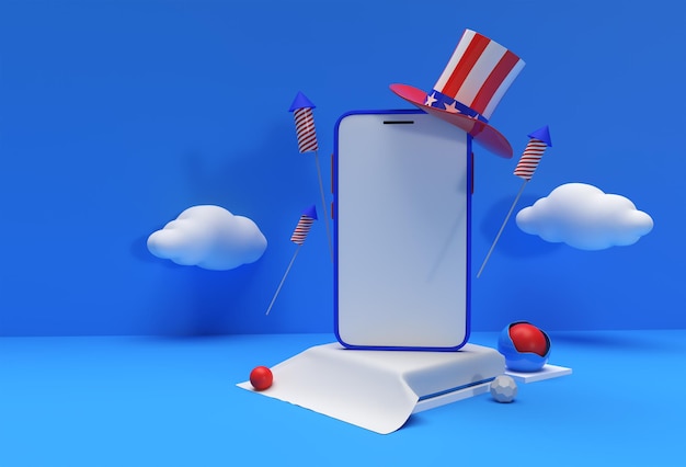 3d Render Szczęśliwy 4 Lipca Dzień Niepodległości Usa I Makieta Smartfona Flaga Amerykańska