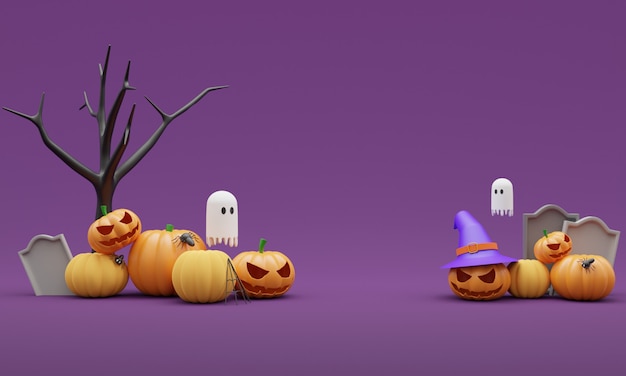 3d Render Tła Fioletowy Ilustracja Halloween Dynia Pomarańczowy