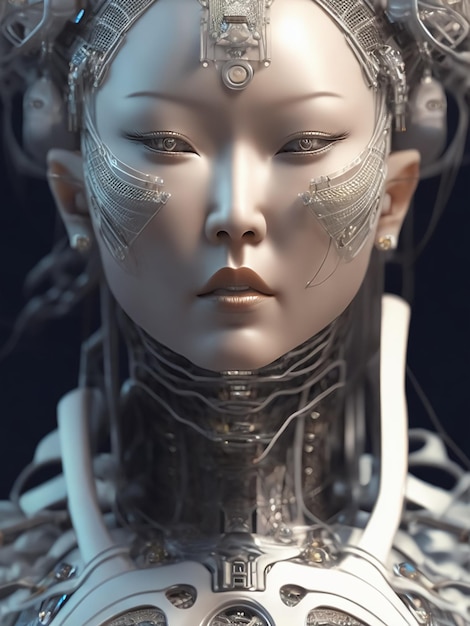 3D render ultra szczegółowy pięknej japońskiej kobiety robota twarzy
