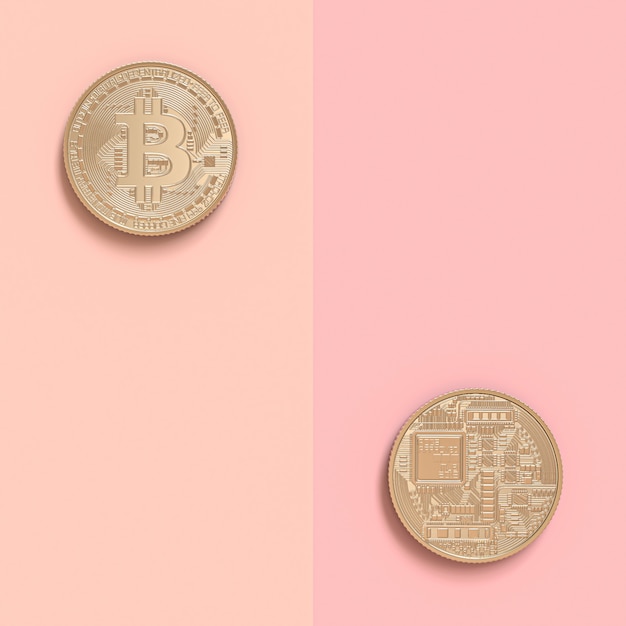 3d render z dwóch monet bitcoin w dwustronne