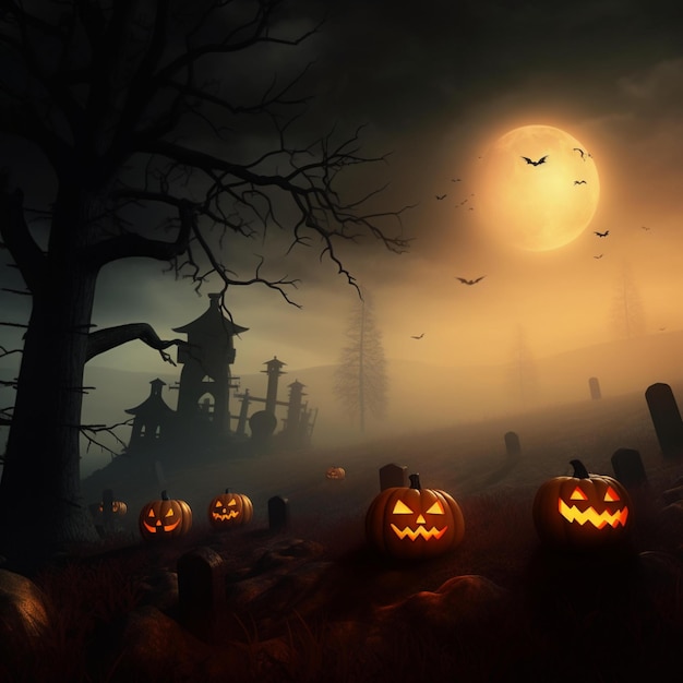 3D render z dyni na Halloween na tle światła bokeh