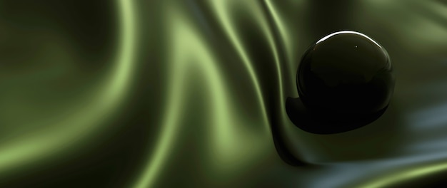 Zdjęcie 3d render z zielonej kuli i jedwabiu. streszczenie sztuka tło moda.