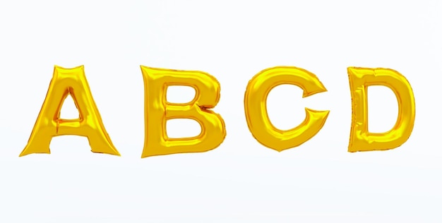 3D render złota Litera alfabetu balonu abcd Złoty ozdobny krój balonu