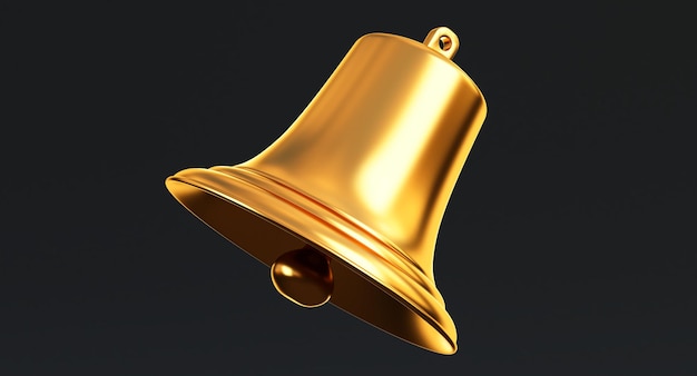 3D render złotego dzwonka, koncepcja obchodów nowego roku