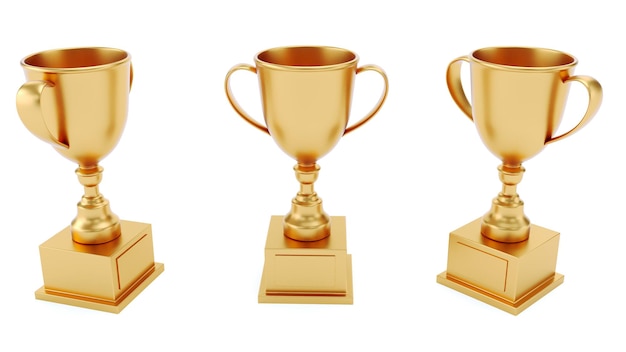 3D render złotego trofeum Mistrzostw wyizolowane na białym tle koncepcja Zwycięstwa