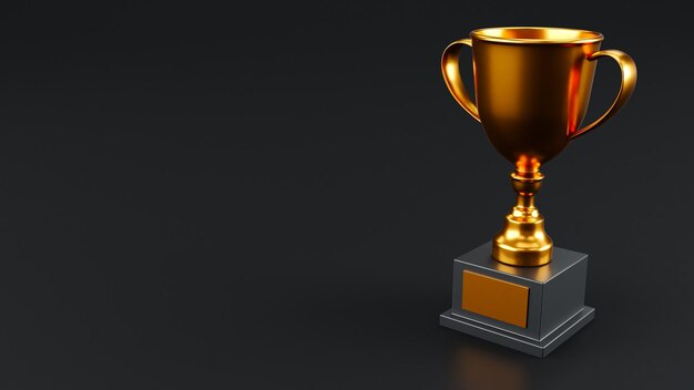 3D render Złotego Trofeum Zwycięzcy wyizolowanego na ciemnym tle Puchar Trofeum wyizolowany