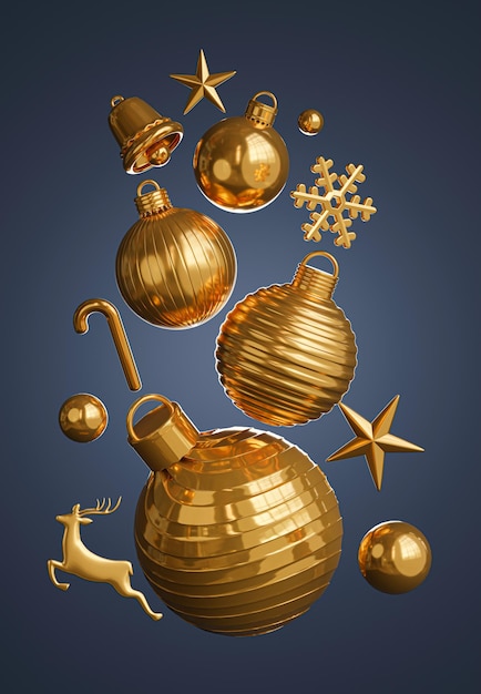 3d render złotej piłki Boże Narodzenie z ornamentem koncepcji Bożego Narodzenia.