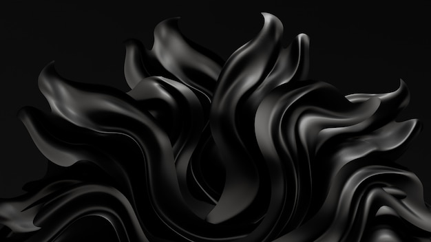 3d rendering czarne plisy i zawijasy
