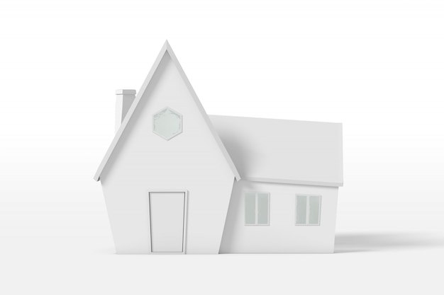 3d rendering dom na wsi z rozszerzeniem odizolowywającym na białym tle biały kolor. Minimalistyczny styl kreskówek.