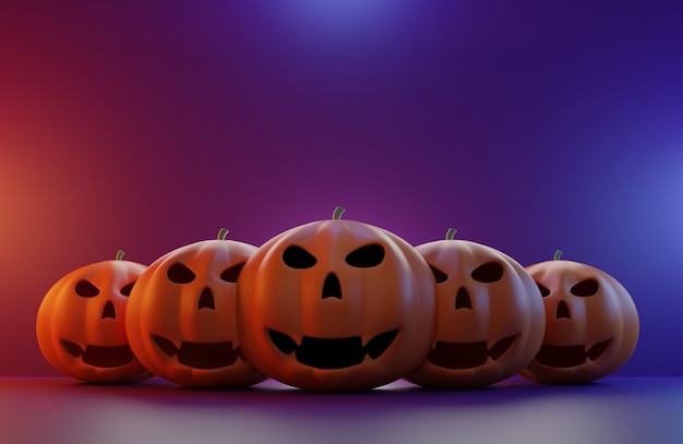 3D Rendering.Halloween Dynie W Upiornym Lesie W Nocy