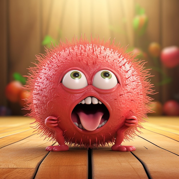 Zdjęcie 3d rendering kreskówki jak rambutan